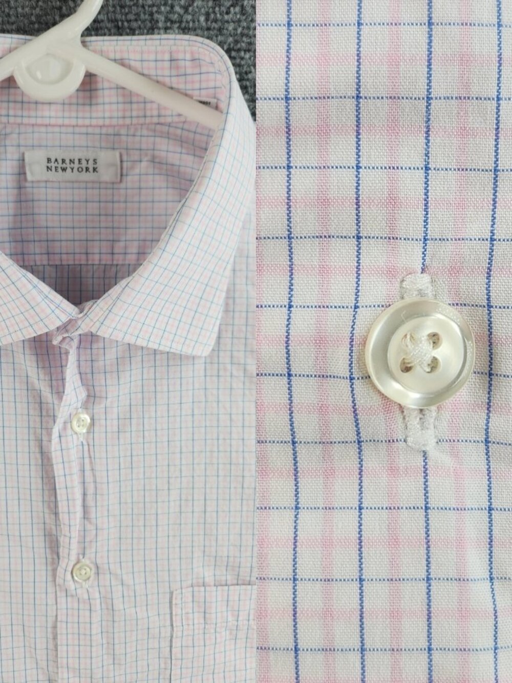 Barneys New York 17 34/35 Pink Blue Check Long Sleeve Button Up Shirt All Cotton
